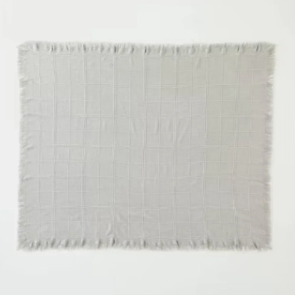 Hearth & Hand with Magnolia Textured Grid Lines‎ Dobby Light Gray Throw Blanket